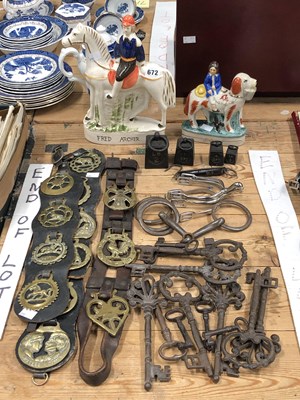 Lot 672 - Thre leather straps of horse brasses, vintage...