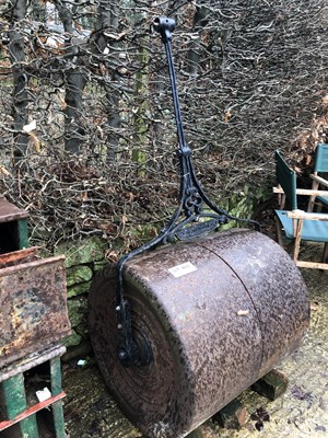 Lot 467 - A vintage cast iron roller with wrought iron...