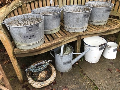 Lot 468 - A set of four metal buckets, a single white...