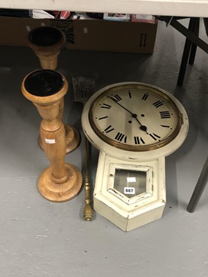 Lot 687 - A white painted wall clock, a pair of wooden...