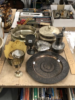 Lot 688 - A nickel covered bowl, a pewter jug, a copper...