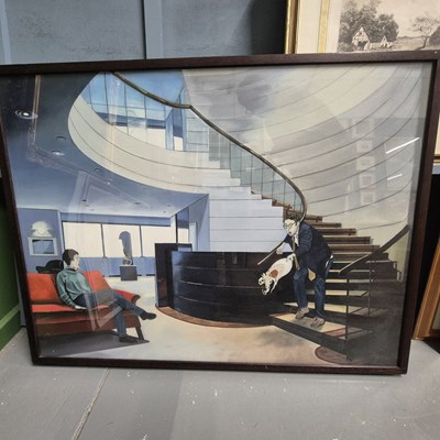 Lot 67 - A large oil on canvas, contemporary interior...