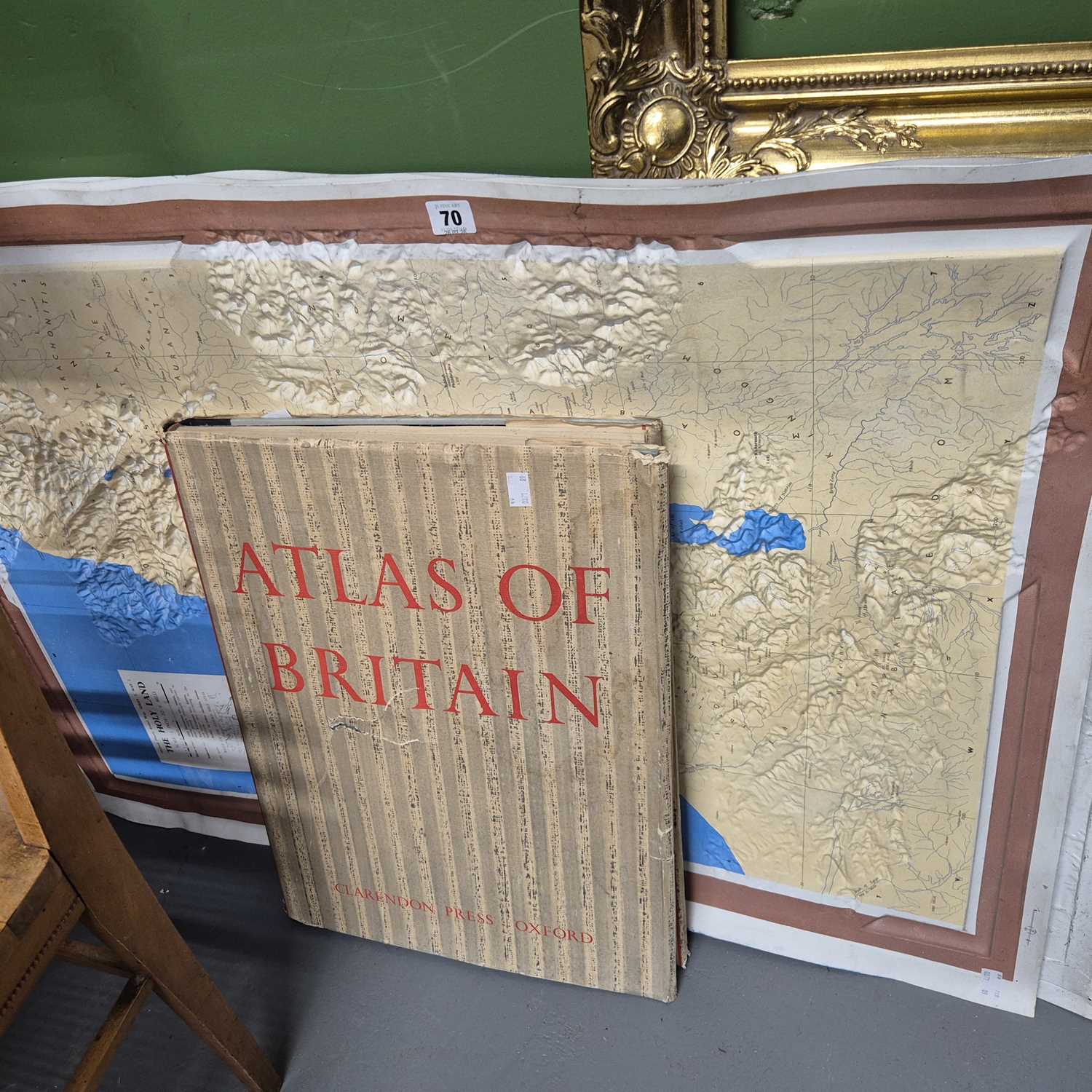 Lot 70 - A large vintage atlas and three terrain maps