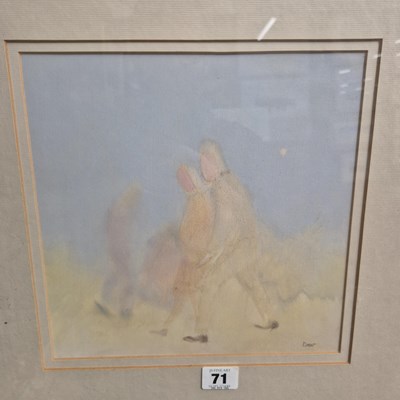 Lot 71 - Drew (20th century), figures walking, wash...