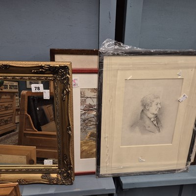 Lot 78 - A 19th century pencil portrait, a mirror and...