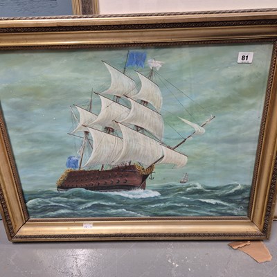 Lot 81 - Naive school, threemasted sailing ship,...