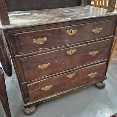 Lot 102 - A small 18th century oak chest of three long...