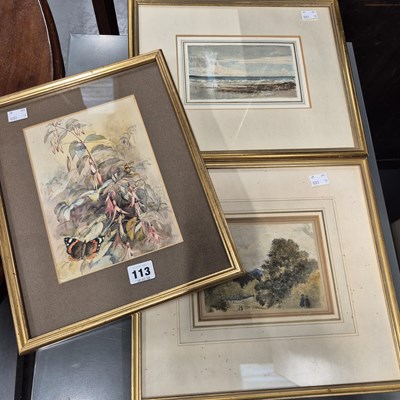 Lot 113 - Three antique watercolours and a cartoon picture