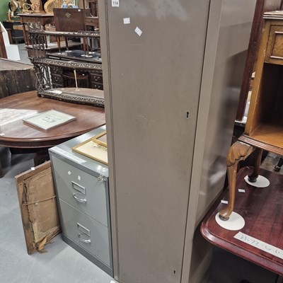 Lot 114 - A large gun cabinet and a steel filing cabinet,...