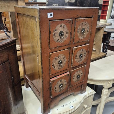 Lot 118 - An oriental six-drawer spice chest. H 70.5 W...