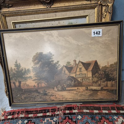Lot 142 - A 19th century watercolour, a rural inn,...