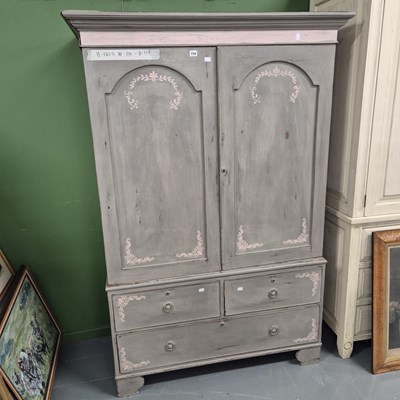 Lot 158 - An antique painted wardrobe with hanging space...