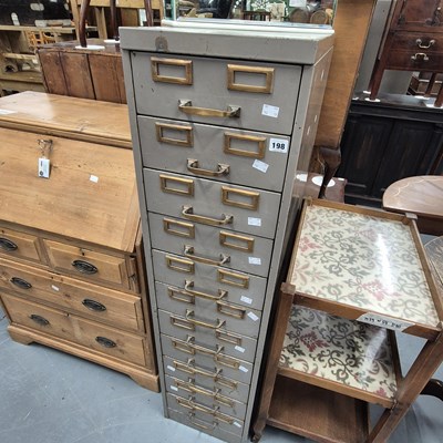 Lot 198 - A steel card file cabinet H 132cm W 33cm D 63cm