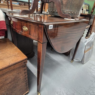 Lot 205 - A George III mahogany and strung drop leaf...