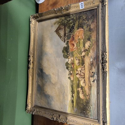 Lot 213 - 19th century school, cattle and sheep by a...