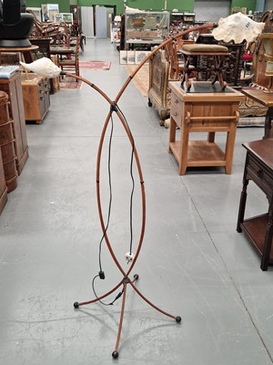 Lot 225 - A leather lamp stand with shell shade