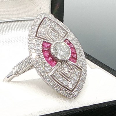 Lot 1070 - A platinum 950 navette-shaped ring set with...