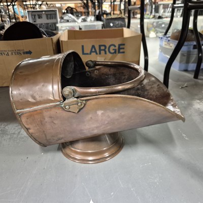 Lot 777 - A Victorian copper coal scuttle and shovel