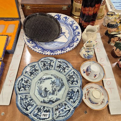 Lot 787 - A large antique blue and white lobed dish, a...