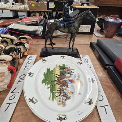 Lot 790 - A bronze figure of a mounted jockey and a meat...