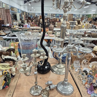 Lot 810 - Glass vases, candelabra etc.