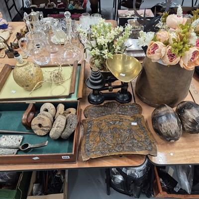 Lot 828 - A mahogany butlers' cutlery tray, a set of...