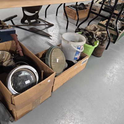 Lot 834 - Automobilia: vintage car parts, headlights etc.