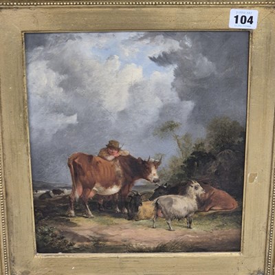 Lot 1104 - Arrib. William Shayer, a farmer with goats and...