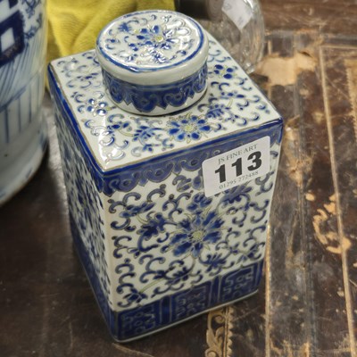 Lot 1113 - A Chinese tea caddy with blue white and green...