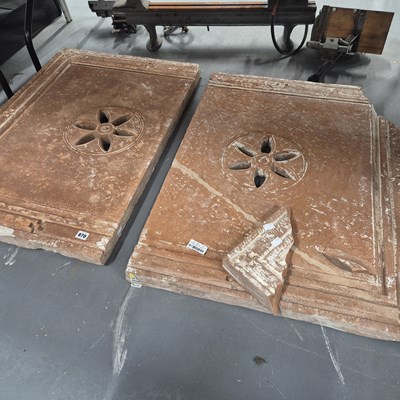 Lot 870 - A large Mughal carved red sandstone two-part...