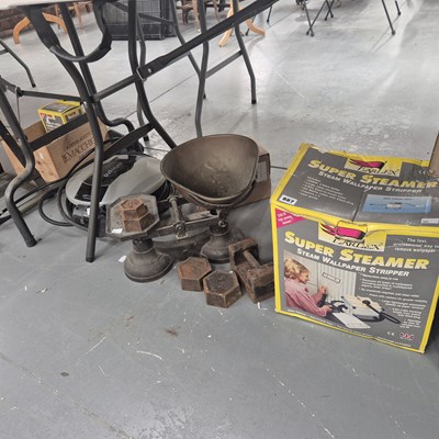 Lot 887 - Vintage scales, a modern car charging...