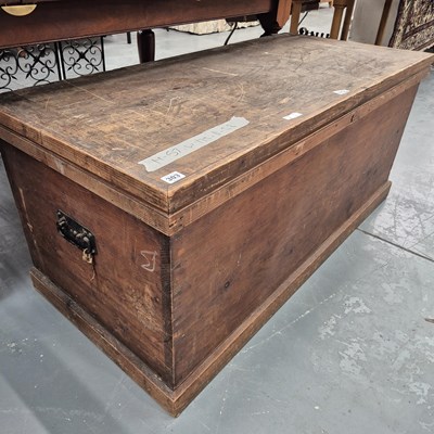 Lot 303 - A large antique pine blanket box H 57cm W...