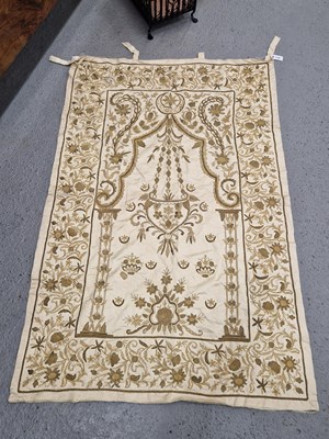 Lot 1122 - An Islamic cream silk panel, possibly Ottoman,...