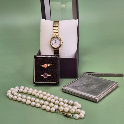 Lot 1088 - A vintage coral and old cut diamond three...