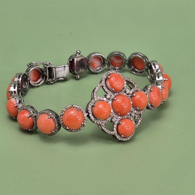 Lot 1093 - An antique-style cluster and openwork coral...