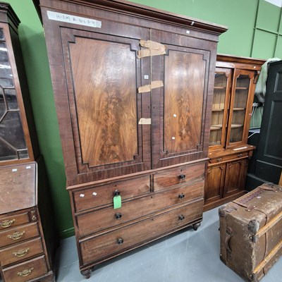 Lot 316 - A late Georgian mahogany linen press cabinet H...