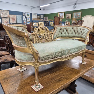 Lot 322 - A good Victorian gilt-framed small settee with...