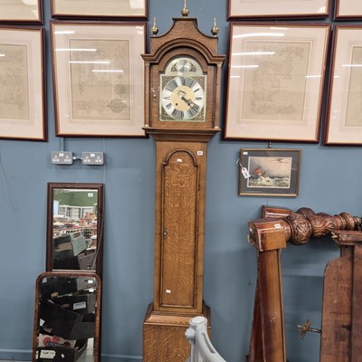 Lot 371 - A Georgian style oak cased longcase...