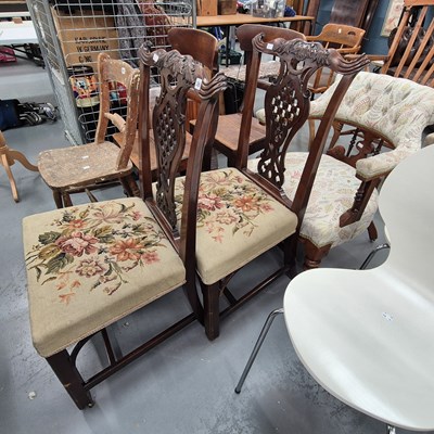 Lot 386 - A pair of Georgian mahogany dining chairs and...