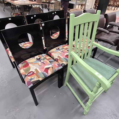 Lot 419 - A set of six vintage ebonised dining chairs...
