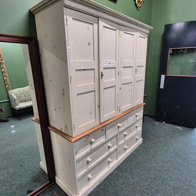 Lot 437 - A large painted pine housekeeper's cabinet H...