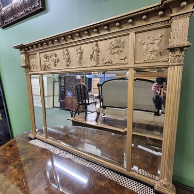 Lot 451 - A 19th century gilt framed overmantle mirror H...
