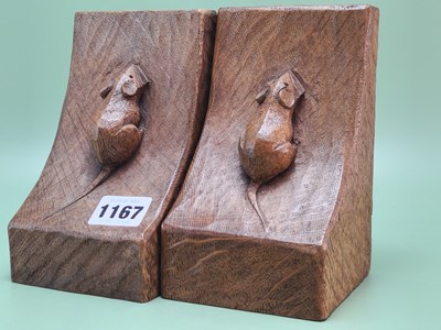 Lot 1167 - A pair of Robert Thompson 'Mouseman' oak...