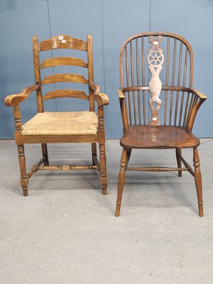 Lot 1172 - A Windsor chair together with an oak ladder...