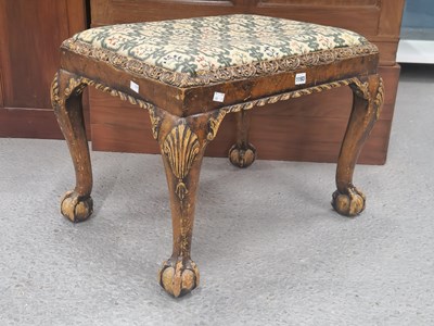 Lot 1193 - A late 18th century walnut stool with a needle...