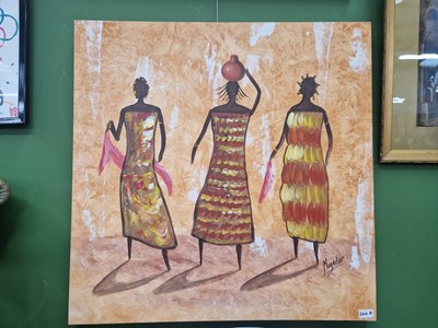 Lot 264A - Acrylic on canvas of three African figures