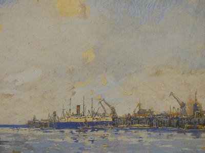 Lot 1015 - Adrian Hill (1895-1977), ships at an unloading...