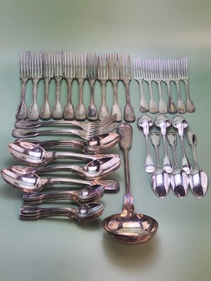 Lot 1033 - A 'Metal Alliages Blanc' canteen of fiddle and...