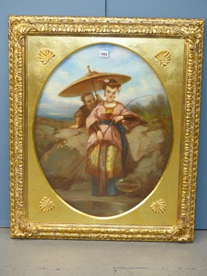 Lot 1052 - 19th century school, a Chinese lady fishing a...