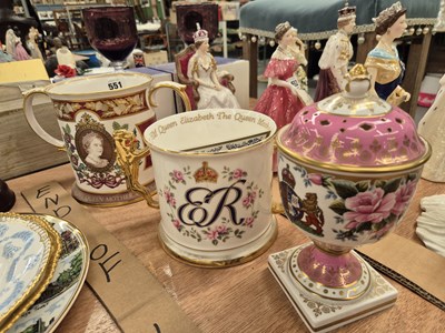 Lot 551 - Spode and Paragon two-handled mugs and a vase...